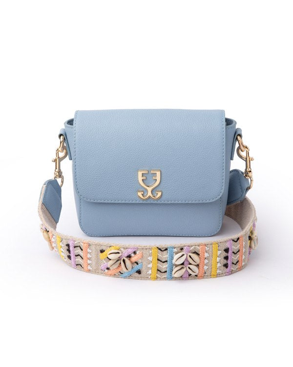 Mini Goblet Crossbody Leather – Stone Blue with Embroidered Strap