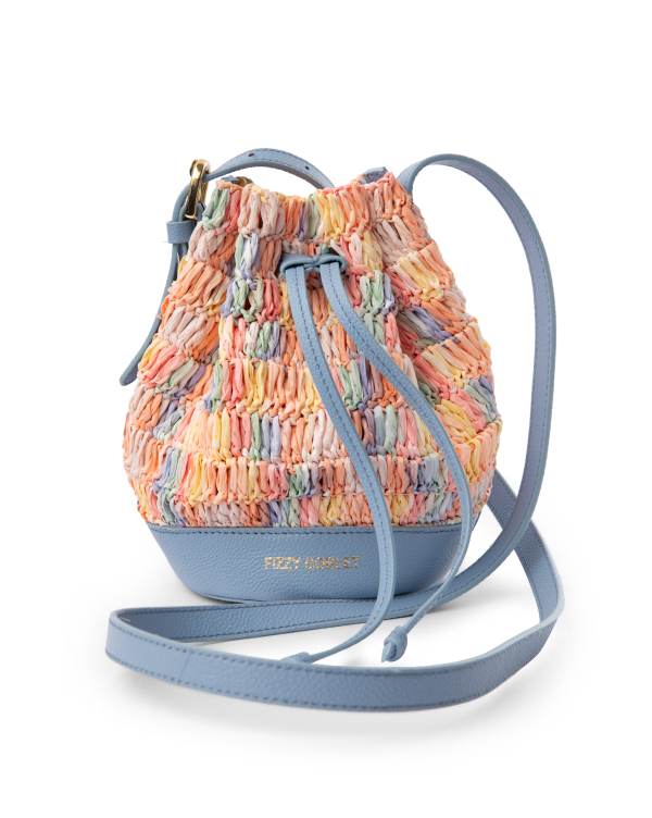 Mini Bucket Bag In Leather With Raffia Multicolour