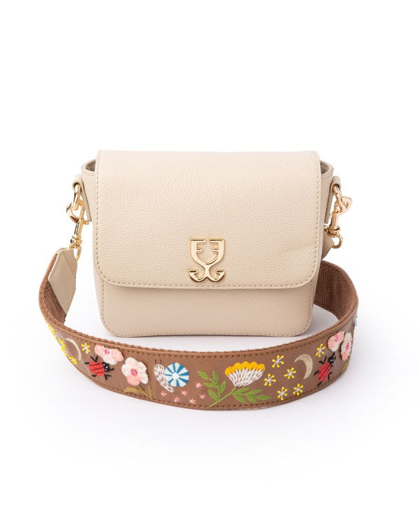Mini Goblet Crossbody Leather Cream with Embroidered Strap