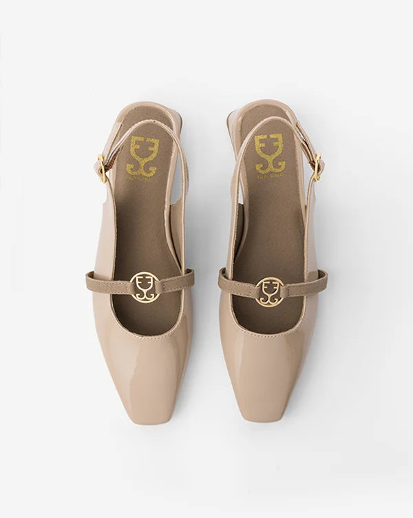 Mellow Drama : Slingback Mules - Beige - Handcrafted - Fizzy Goblet