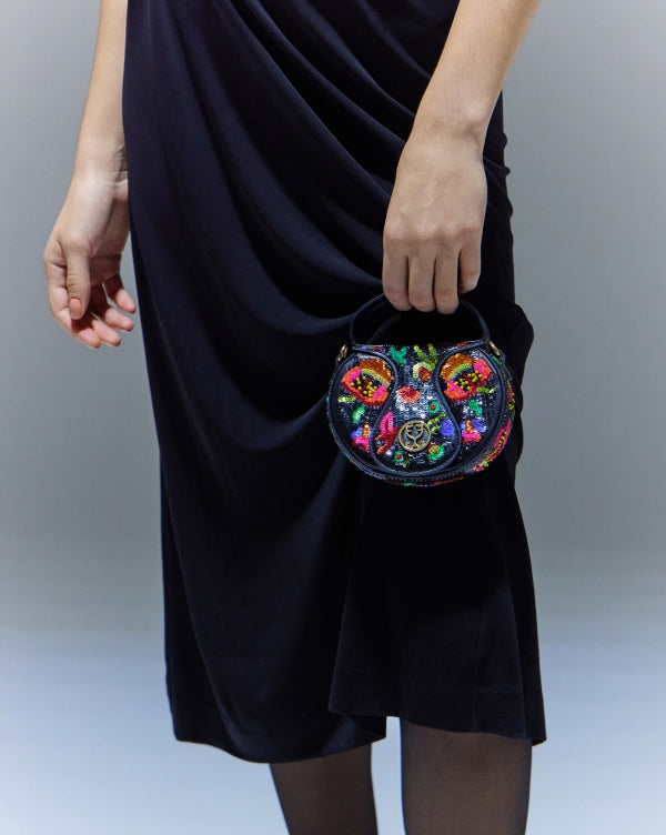 The Micro Bag Leather Black (With Sequins Embroidery)