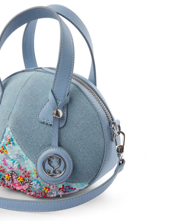 Oyster Crossbody In Denim And Leather : (With Embellished Sequins)