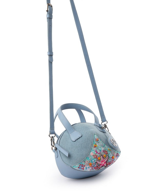 Oyster Crossbody In Denim And Leather : (With Embellished Sequins)