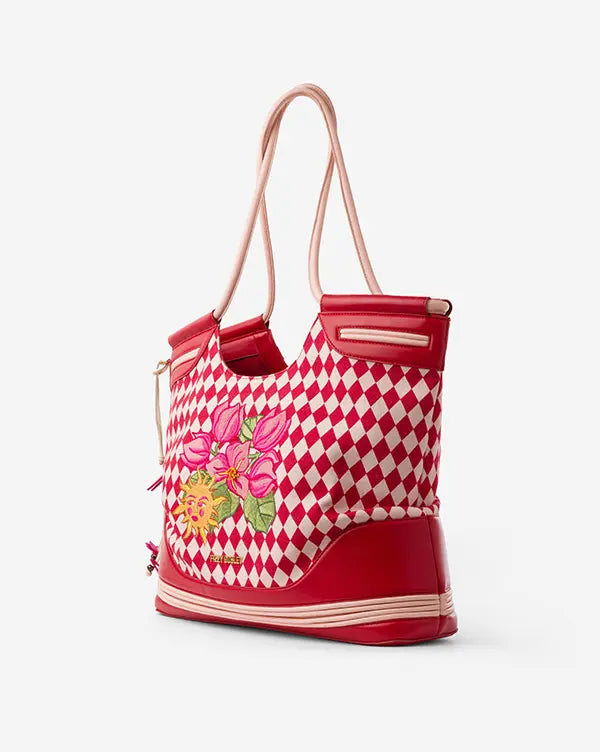 Sunset Club : Tote Bag - Handcrafted - Fizzy Goblet - Red - White