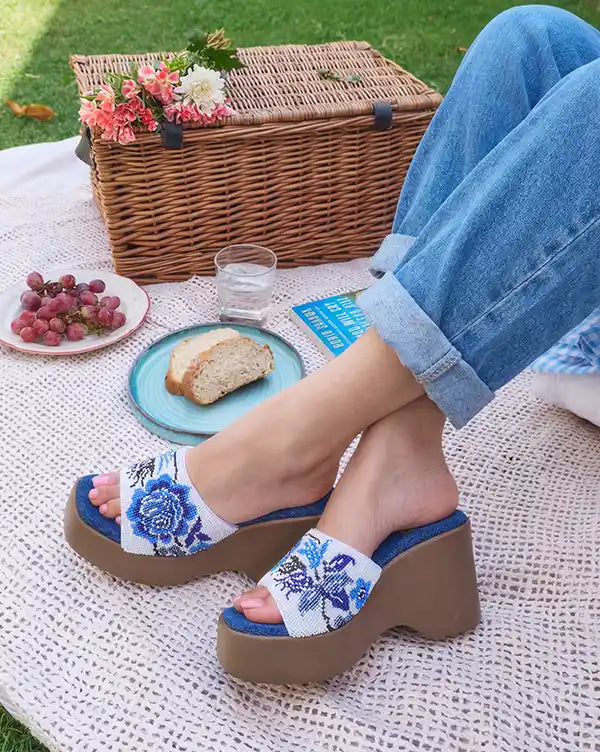 Chill Pill : Wedge Heels - Handcrafted - Fizzy Goblet - Blue