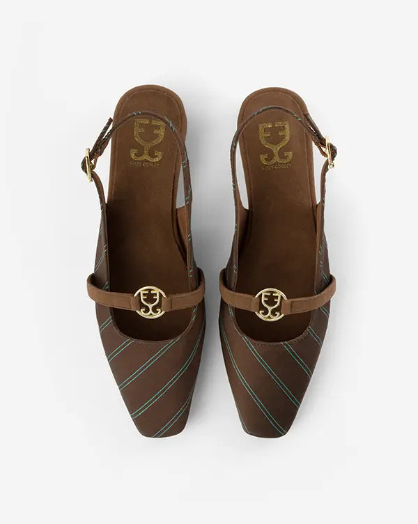 Lines & Lattes : Slingback Mules - Brown - Fizzy Goblet - Handcrafted
