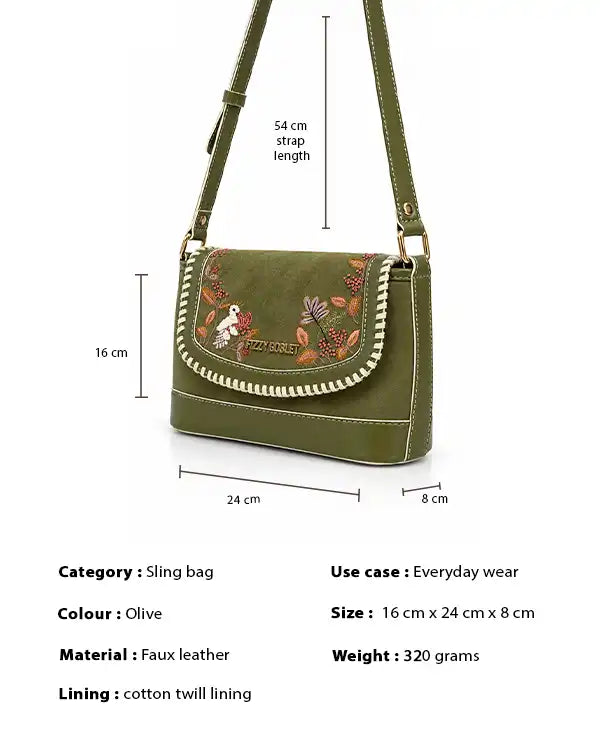 Olive a Sudden : Sling Bag - Olive - Sling bag - Handcrafted - Indian