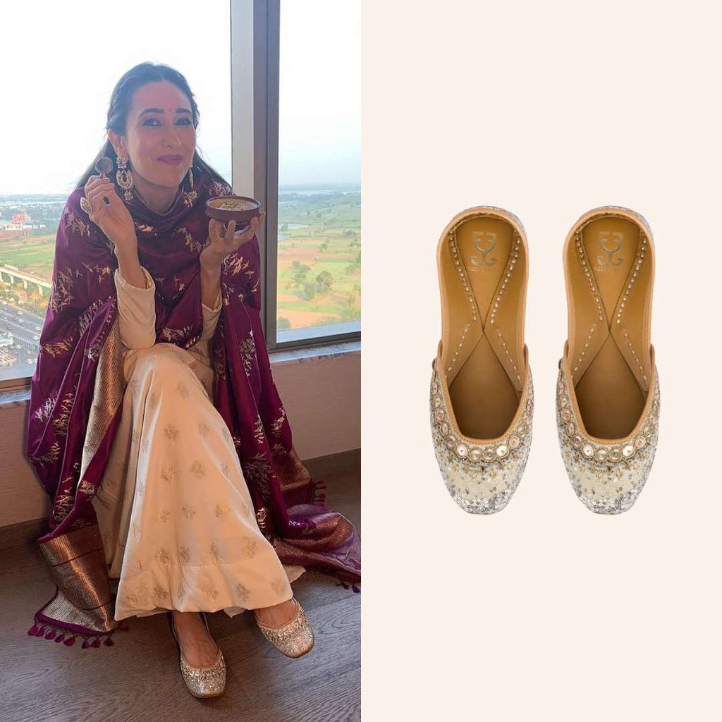 Karisma Kapoor in Pixie Dust Juttis Silver & Gold