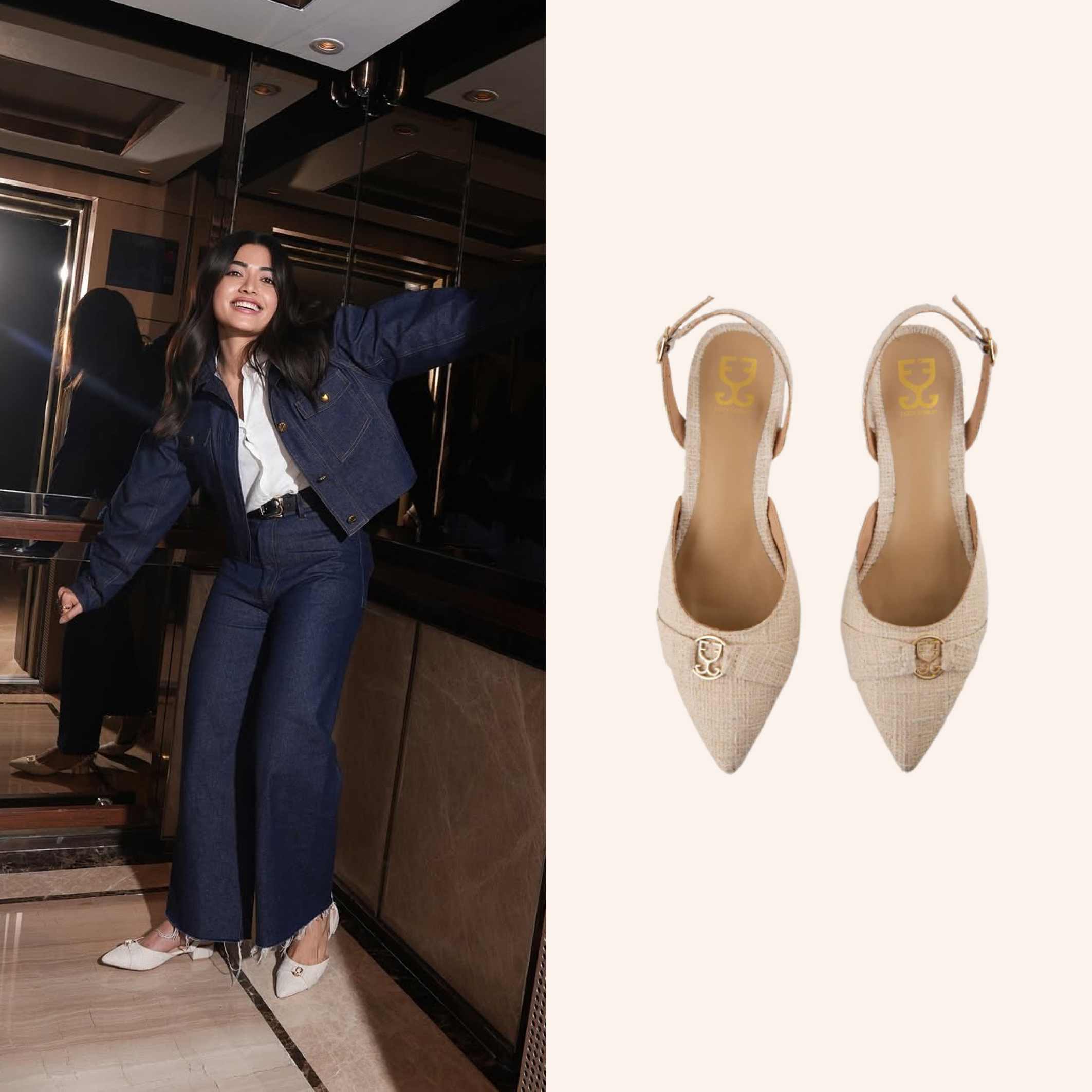 Rashmika Mandanna in White Canvas : Slingback Heels