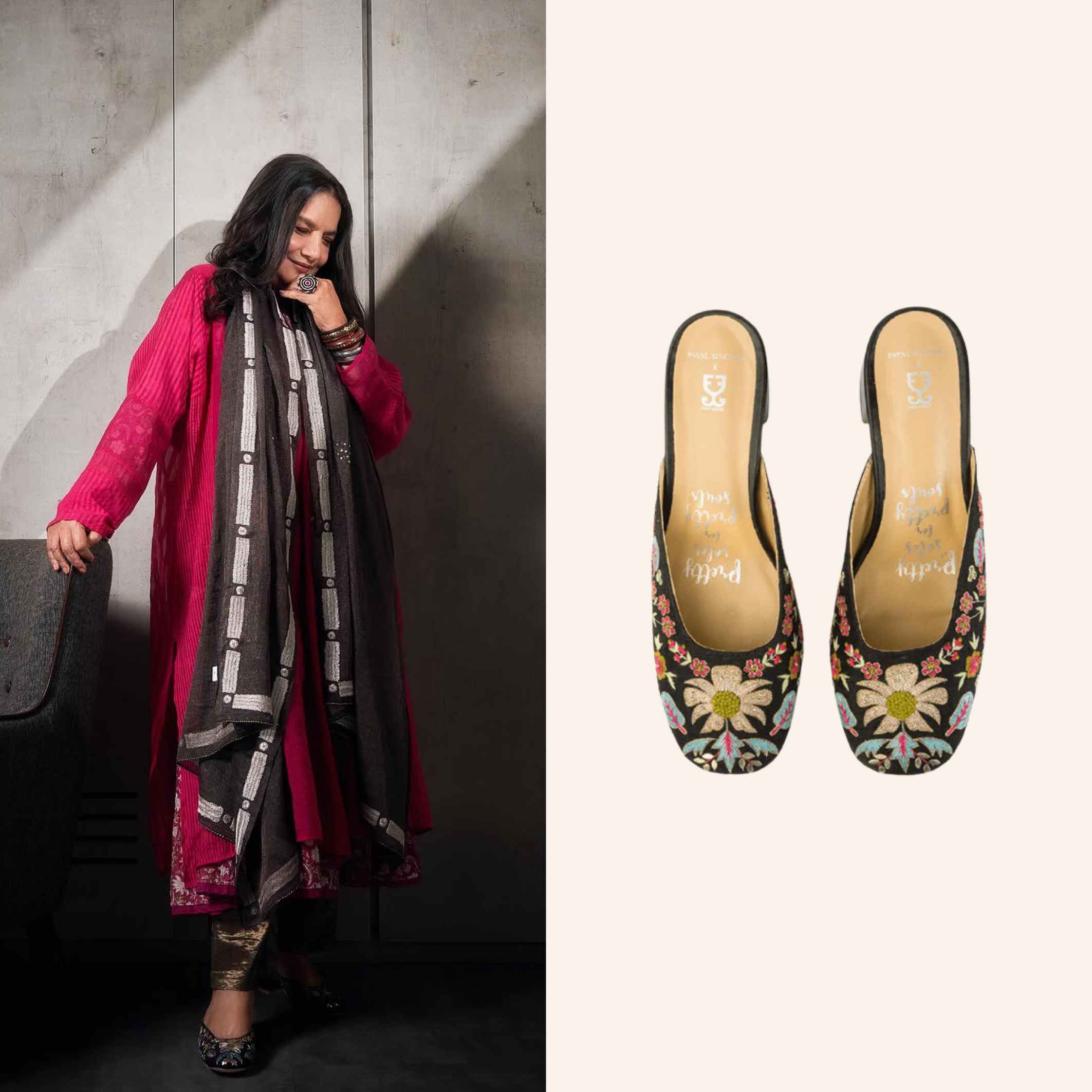 Shabana Azmi in Moonflower Night Heels - Payal Singhal X Fizzy Goblet- Limited Edition