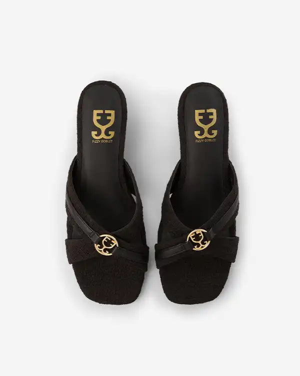 Black at It : Sandal Heels - Fizzy Goblet - Handcrafted - Indian - Black - Heels