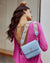 Mini Goblet Crossbody Leather Bag : Stone Blue with Embroidered Strap