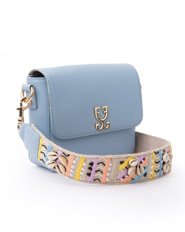 Mini Goblet Crossbody Leather – Stone Blue with Embroidered Strap