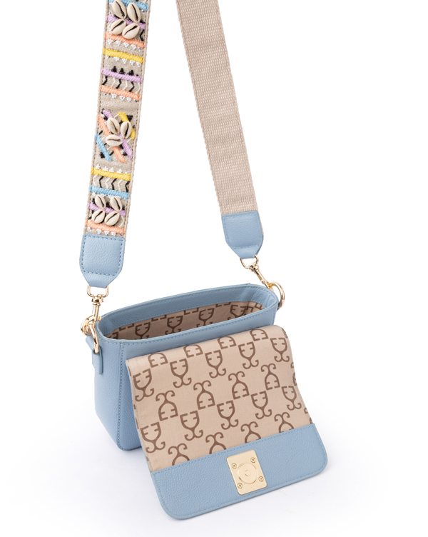 Mini Goblet Crossbody Leather – Stone Blue with Embroidered Strap