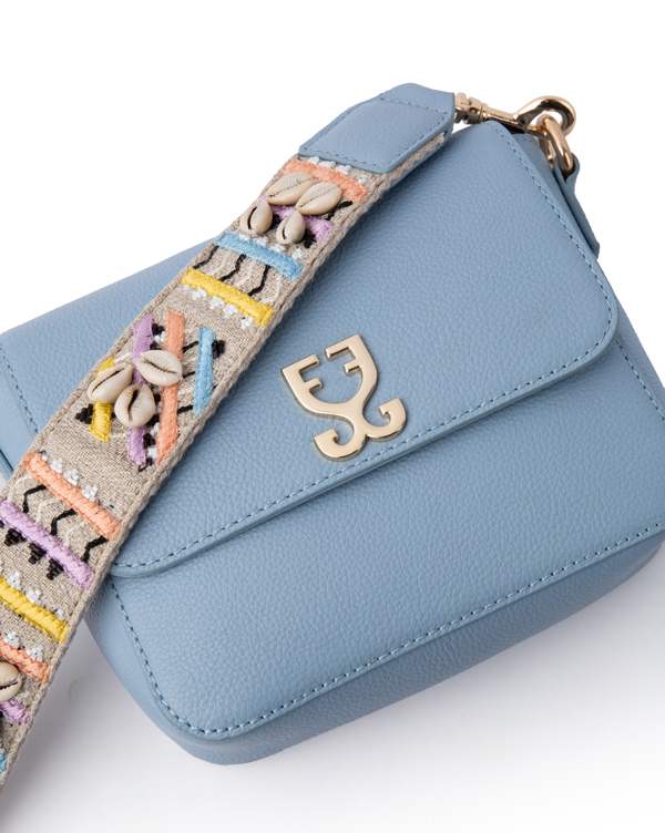 Mini Goblet Crossbody Leather – Stone Blue with Embroidered Strap