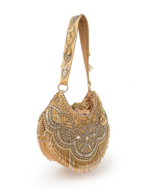 Designer Potli Bag for Women With Golden Embroidery and Pearl Handle Tassel  Womens Handbag Purse Indian golden : Milans Creation - Etsy