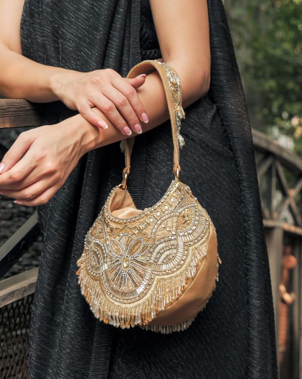 Gold Embroidered Potli Bag Design by The Pink Potli at Pernia's Pop Up Shop  2024