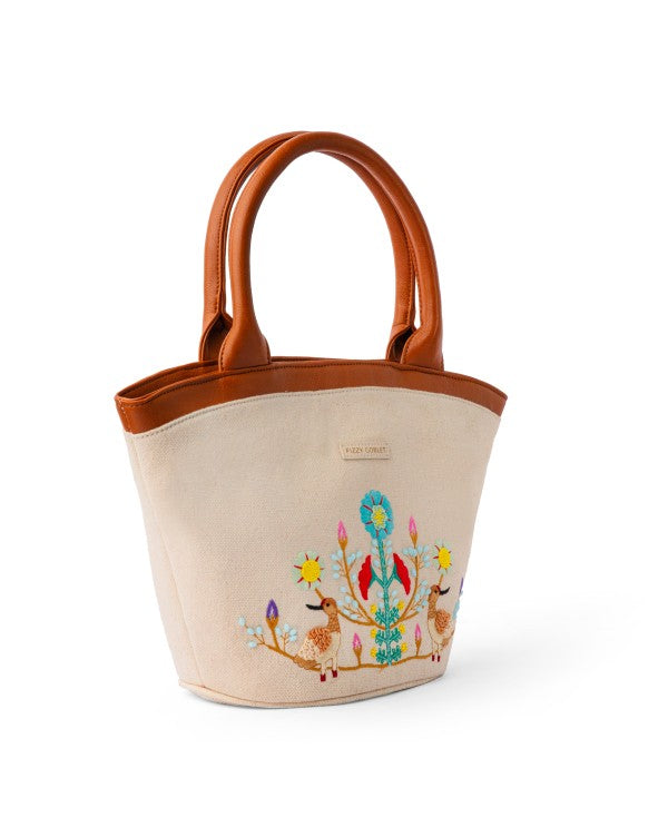 Buy SriShopify Women's Handbag Banjara Traditional Basket Bag Tote Bag  Cotton handmade (Medium Mirror Beads and Thread Work Handcraft Brown and  Red) at Amazon.in