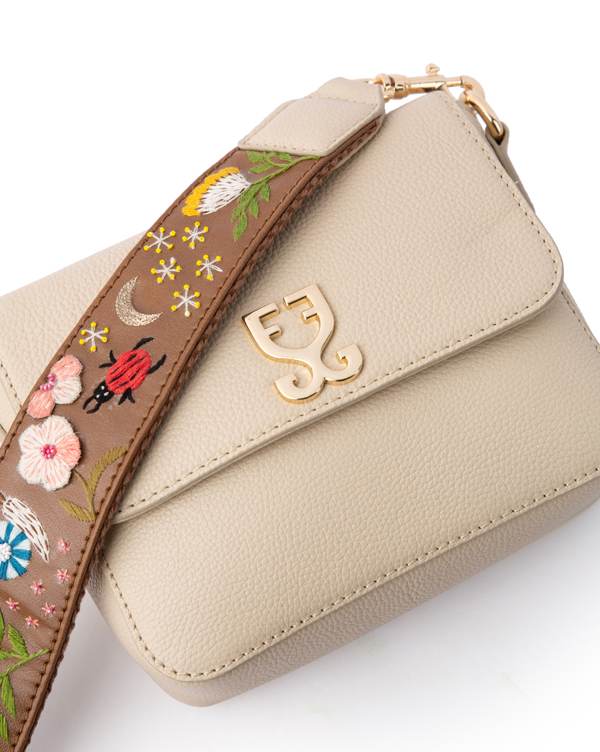 Mini Goblet Crossbody Leather – Cream with Embroidered Strap