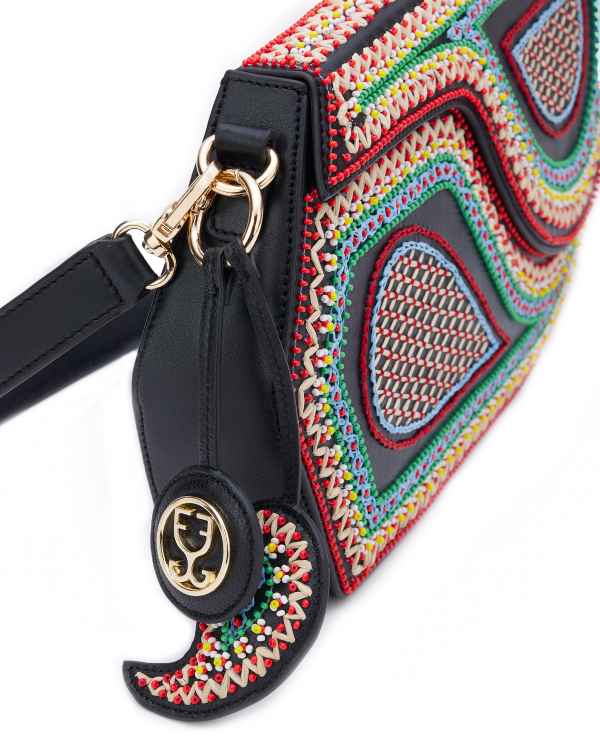 GEO Shoulder Bag Leather -  Black (With Colourful Beads)