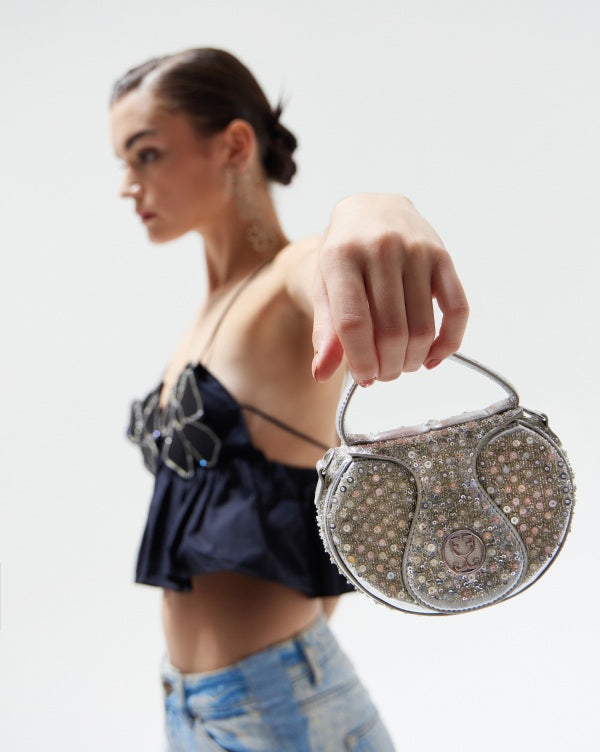 The Micro Bag Leather Silver Fizzy Goblet