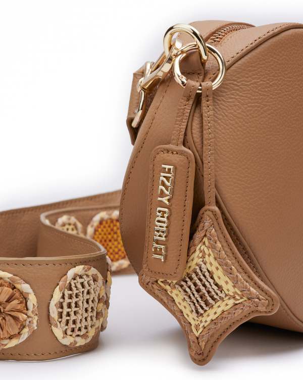 NEO Shoulder Bag Leather - Tan With Raffia Belt