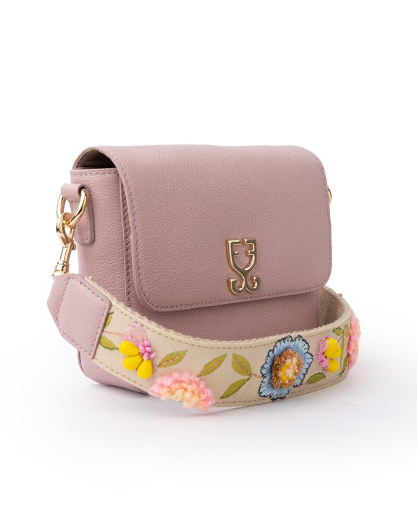 Mini Goblet Crossbody Leather – Blush Pink with Embroidered Strap