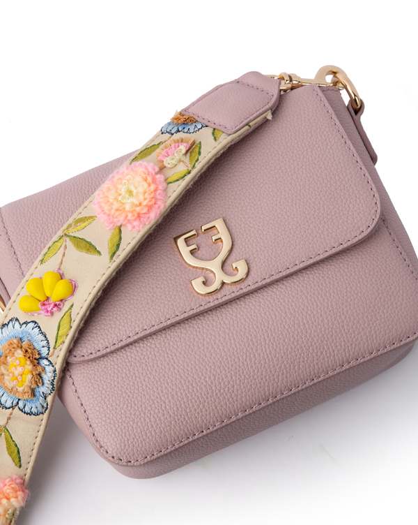 Mini Goblet Crossbody Leather – Blush Pink with Embroidered Strap