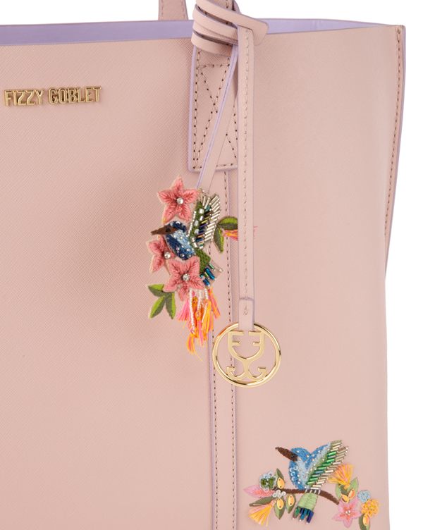 Fizzy Tote Leather – Blush Pink (With hummingbird and floral embroidery)