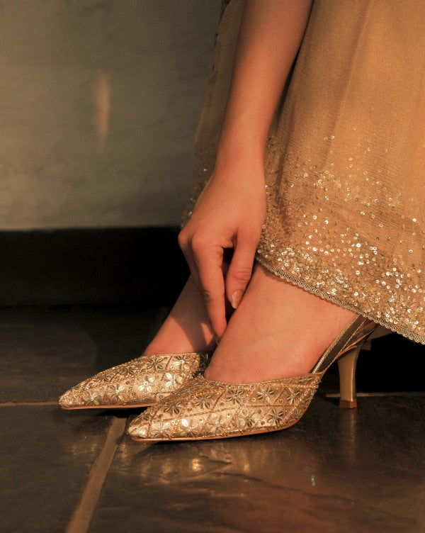 Metallic Contrast Open Toe Ankle Strap Stiletto Butterfly Heels - Gold –  Trendy & Unique