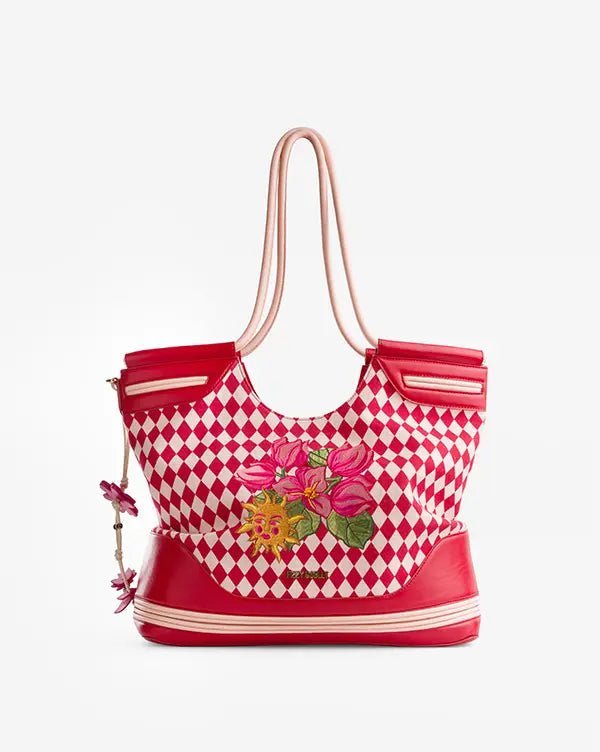 Sunset Club : Tote Bag - Handcrafted - Fizzy Goblet - Red - White