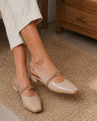 Mellow Drama : Slingback Mules - Beige - Handcrafted - Fizzy Goblet