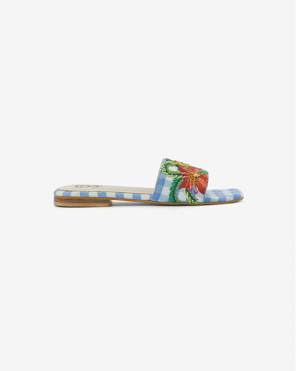 Brunch Bunch : Sandals - Handcrafted - Gingham - Blue - Fizzy Goblet