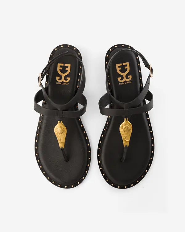 Surma : Thong Sandals - Black - Handcrafted - Fizzy Goblet 