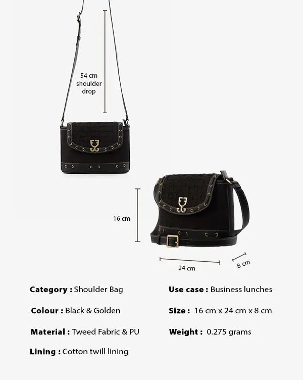 Tweed Dreams : Shoulder Bag - Fizzy Goblet - Handcrafted - Black
