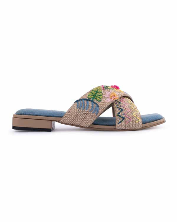 Denim Side Up : Criss Cross Slides
