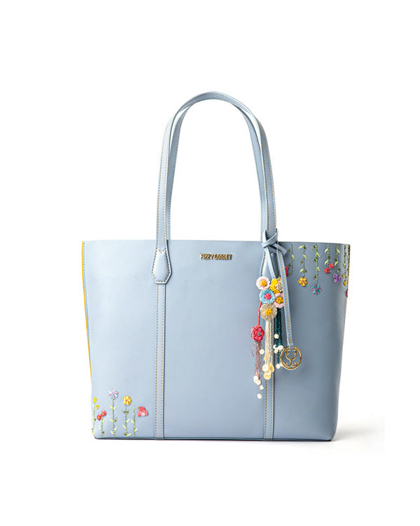 Fizzy Tote Leather – Stone Blue